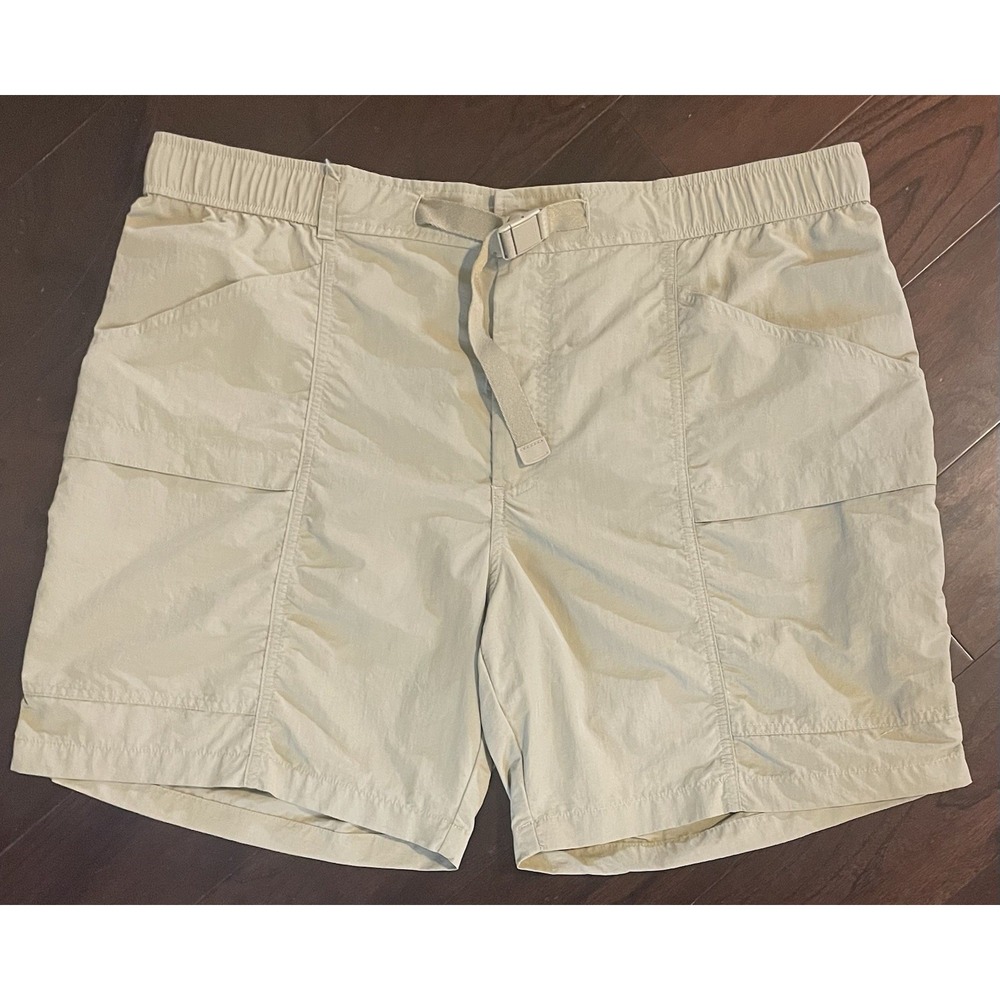 Eddie Bauer Hiking Shorts Men XXL Tan Ripstop Nylon Belted Elastic Waist Utility
